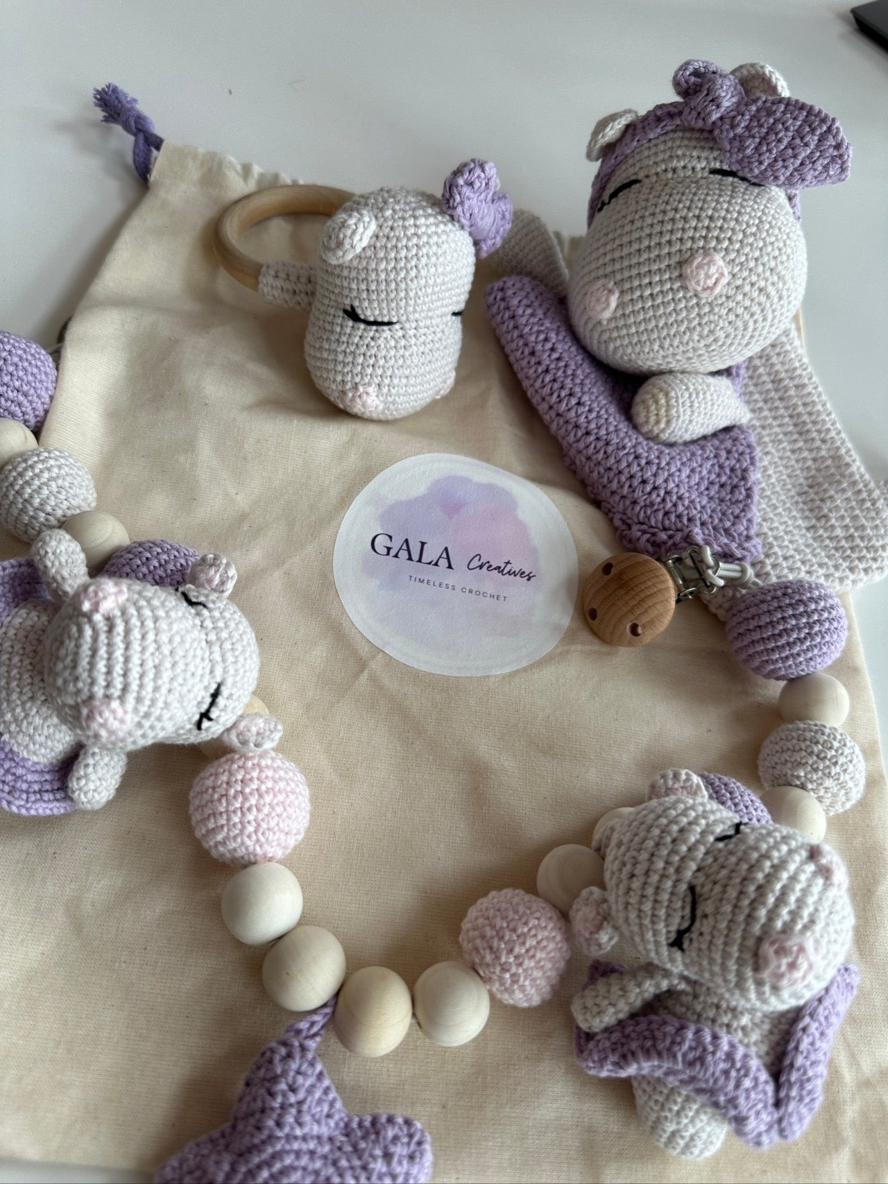 Dreamy Hippo Gift Set (Comforter + Rattle + Stroller Chain)