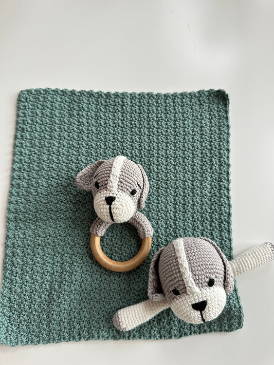 Puppy Snuggle Set (Comforter + Rattle)