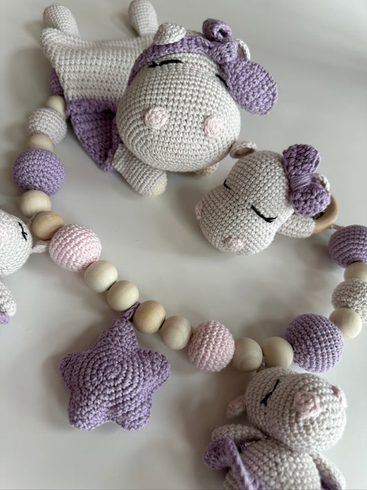 Dreamy Hippo Gift Set (Comforter + Rattle + Stroller Chain)